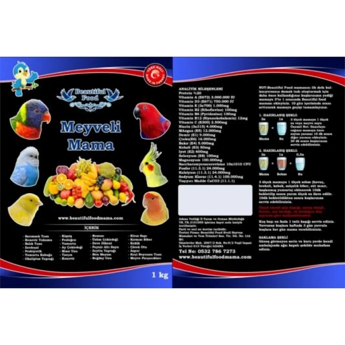 Beautiful Food Meyveli – Kuş Maması Kuş Yemi 1 Kg. %100 Meyve