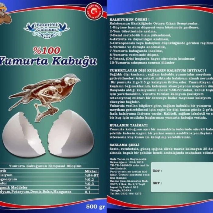 Beautiful Food Yumurta Kabuğu Kuşlar için Kalsiyum Desteği 1Kg. Kabuk