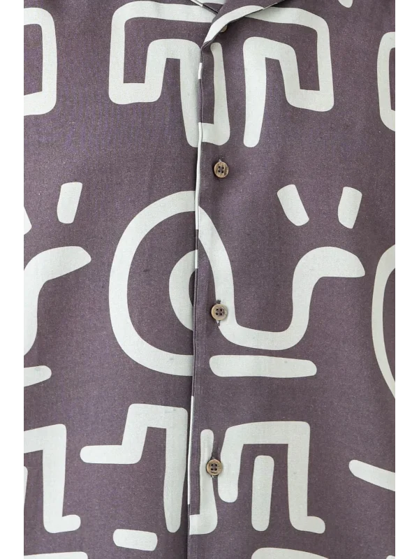 ANTİK BASKILI - Kısa Kollu Kamp Yaka Viskon Gömlek