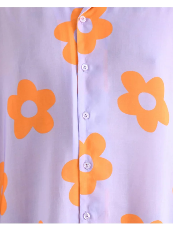 PAPATYA BASKILI - Kısa Kollu Kamp Yaka Viskon Gömlek