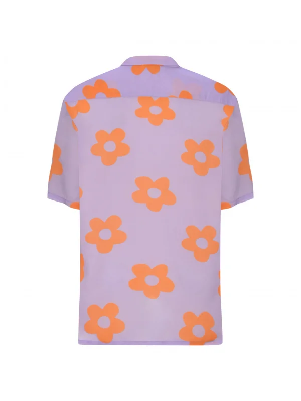 PAPATYA BASKILI - Kısa Kollu Kamp Yaka Viskon Gömlek