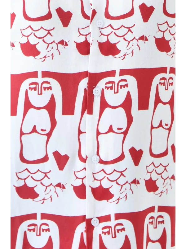 SİREN BASKILI - Kısa Kollu Kamp Yaka Viskon Gömlek  