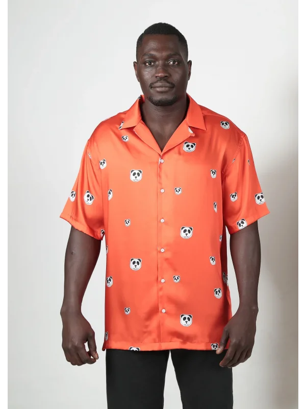 PANDA BASKILI - Kısa Kollu Kamp Yaka Gömlek