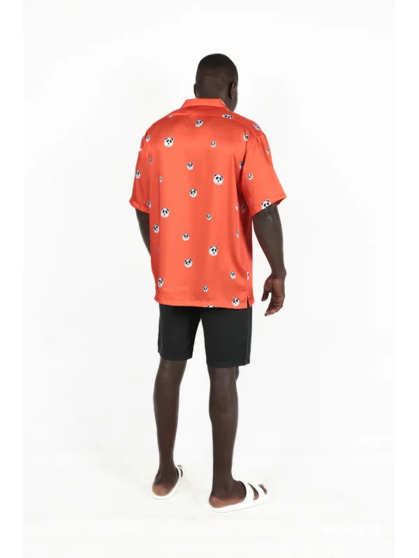 PANDA BASKILI - Kısa Kollu Kamp Yaka Gömlek