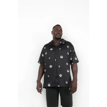 PANDA BASKILI - Kısa Kollu Kamp Yaka Gömlek