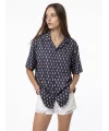 KURŞUN ASKER BASKILI - Unisex Kısa Kollu Kamp Yaka Saten Gömlek