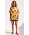 KURU KAFA BASKILI -Unisex Kısa Kollu Kamp Yaka Saten Gömlek