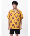 KURU KAFA BASKILI -Unisex Kısa Kollu Kamp Yaka Saten Gömlek