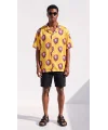 KURU KAFA BASKILI -Unisex Kısa Kollu Kamp Yaka Saten Gömlek
