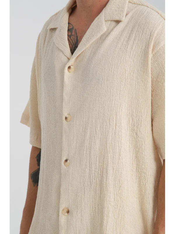 Bürümcük Bej - Rahat kesim kamp Yaka Pamuk Gömlek