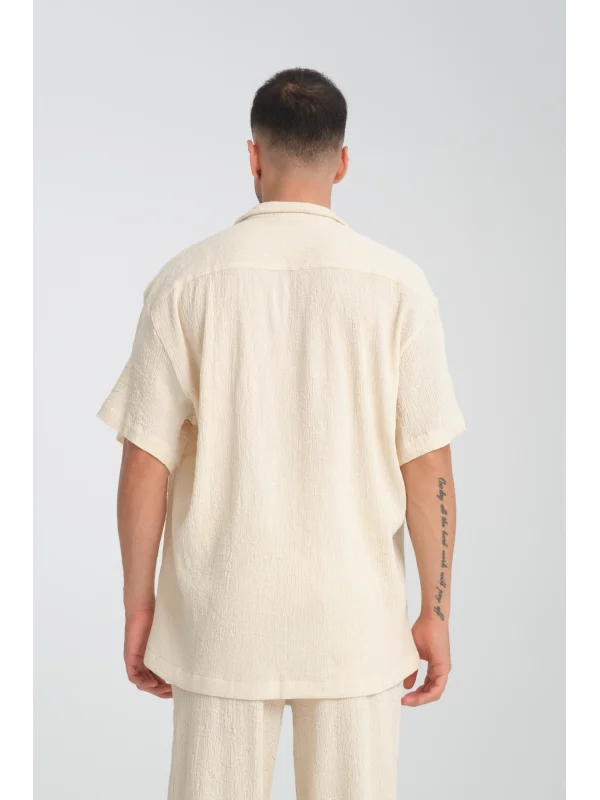 Bürümcük Bej - Rahat kesim kamp Yaka Pamuk Gömlek