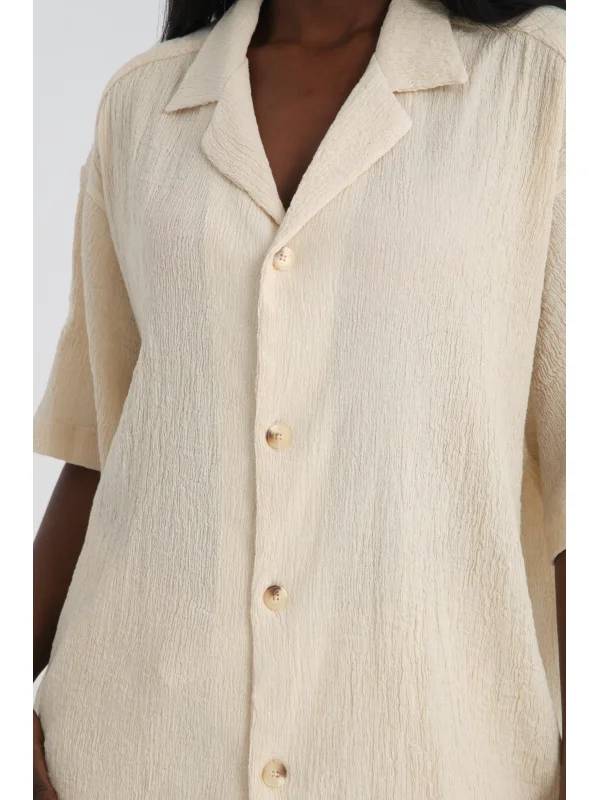 Bürümcük Bej - Rahat kesim kamp Yaka Pamuk Gömlek