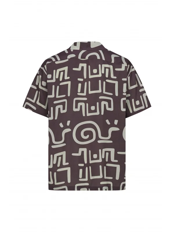 ANTİK BASKILI - Kısa Kollu Kamp Yaka Viskon Gömlek