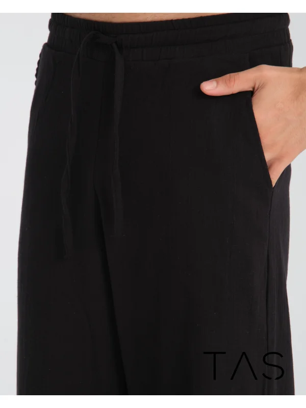 Rahat Kesim Pantolon - Siyah Keten / Pamuk