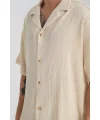 Bürümcük Bej - Rahat kesim kamp Yaka Pamuk Gömlek