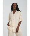 Bürümcük Bej - Rahat kesim kamp Yaka Pamuk Gömlek