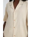 Bürümcük Bej - Rahat kesim kamp Yaka Pamuk Gömlek