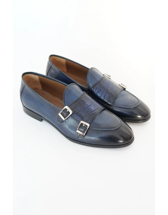 Hakiki Dana Derisi Lacivert Tokalı Loafer El Yapımı Ayakkabı
