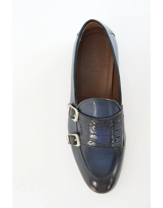 Hakiki Dana Derisi Lacivert Tokalı Loafer El Yapımı Ayakkabı