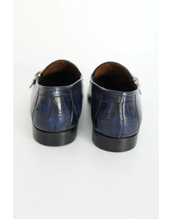 Hakiki Dana Derisi Lacivert Tokalı Loafer El Yapımı Ayakkabı