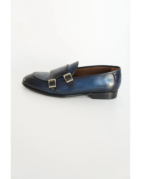 Hakiki Dana Derisi Lacivert Tokalı Loafer El Yapımı Ayakkabı