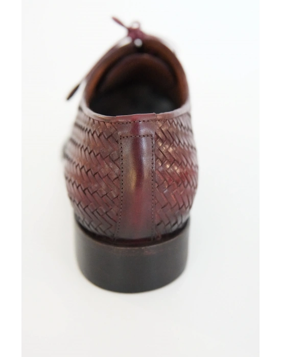 Hakiki Dana Derisi Bordo Siyah Örme El Yapımı Ayakkabı