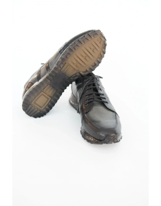 Hakiki İguana & Dana Derisi Casual Siyah Füme El Yapımı Ayakkabı