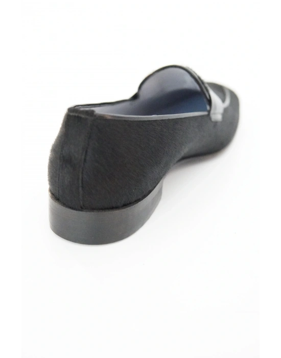 Hakiki Tay Tüyü Derisi Siyah Loafer Ayakkabı