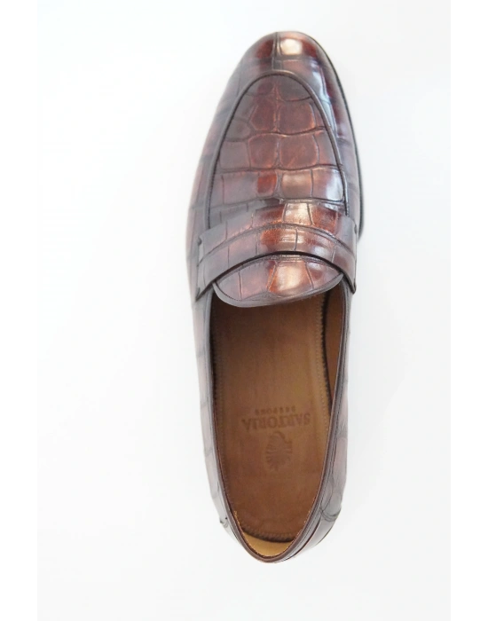 Hakiki Timsah Derisi Bordo El Yapımı Ayakkabı