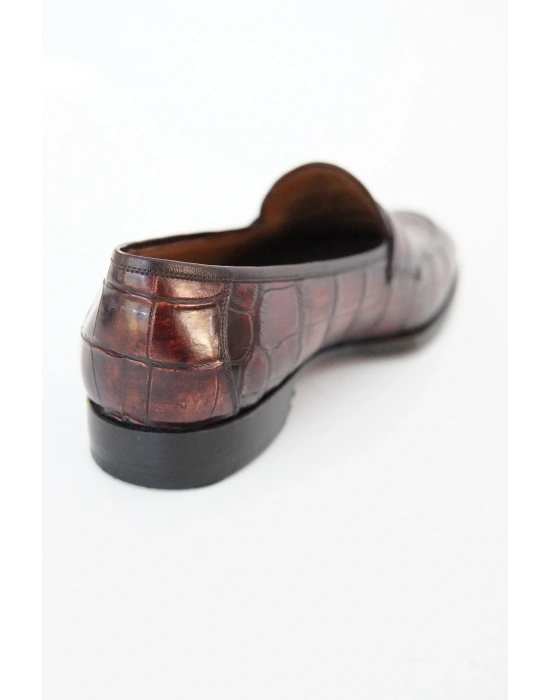 Hakiki Timsah Derisi Bordo El Yapımı Ayakkabı