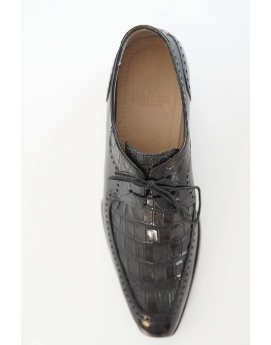 Hakiki Timsah Derisi Siyah El Yapımı Ayakkabı