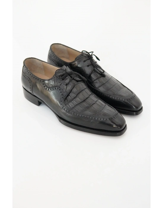 Hakiki Timsah Derisi Siyah El Yapımı Ayakkabı