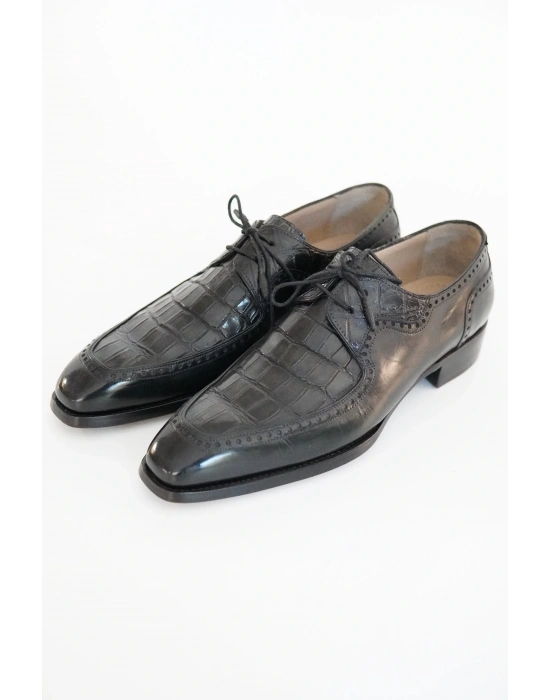 Hakiki Timsah Derisi Siyah El Yapımı Ayakkabı