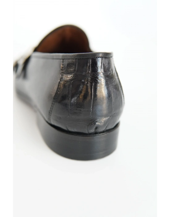 Hakiki Dana Derisi Siyah Tokalı Loafer El Yapımı Ayakkabı