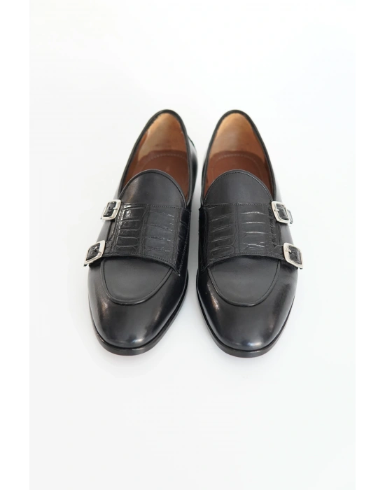 Hakiki Dana Derisi Siyah Tokalı Loafer El Yapımı Ayakkabı