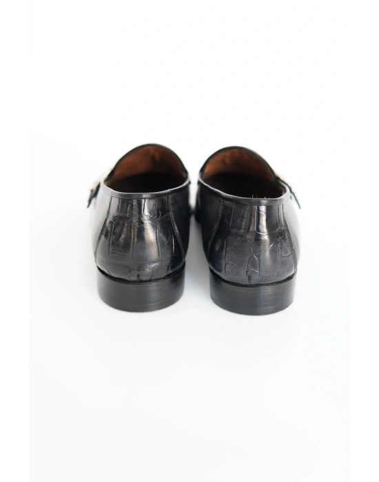 Hakiki Dana Derisi Siyah Tokalı Loafer El Yapımı Ayakkabı