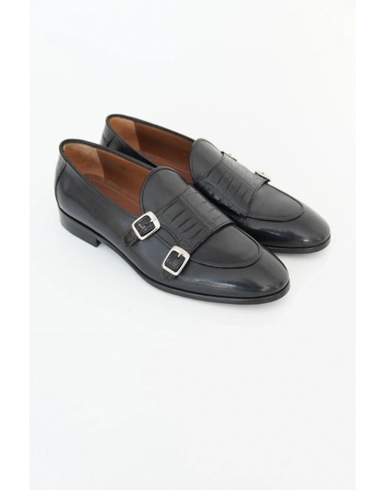 Hakiki Dana Derisi Siyah Tokalı Loafer El Yapımı Ayakkabı