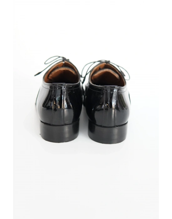 Hakiki Dana Derisi Siyah Rugan El Yapımı Ayakkabı