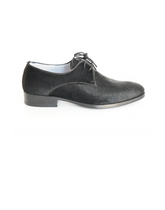 Hakiki Tay Tüyü Siyah El Yapımı Ayakkabı