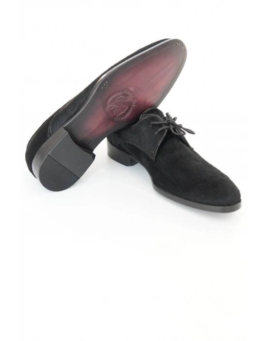 Hakiki Tay Tüyü Siyah El Yapımı Ayakkabı