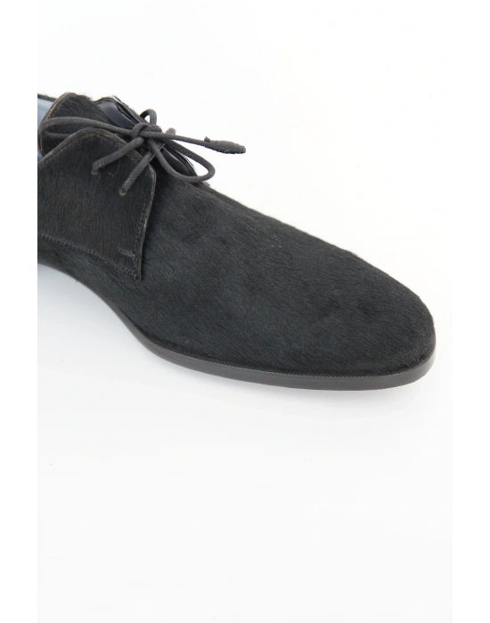 Hakiki Tay Tüyü Siyah El Yapımı Ayakkabı