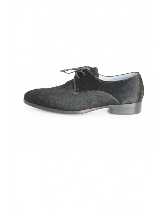 Hakiki Tay Tüyü Siyah El Yapımı Ayakkabı