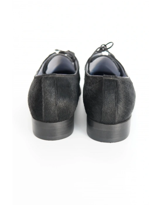 Hakiki Tay Tüyü Siyah El Yapımı Ayakkabı