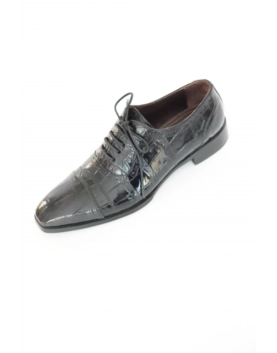 Hakiki Timsah Derisi Siyah El Yapımı Ayakkabı