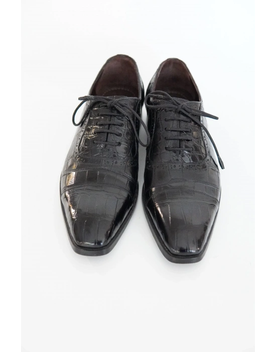 Hakiki Timsah Derisi Siyah El Yapımı Ayakkabı