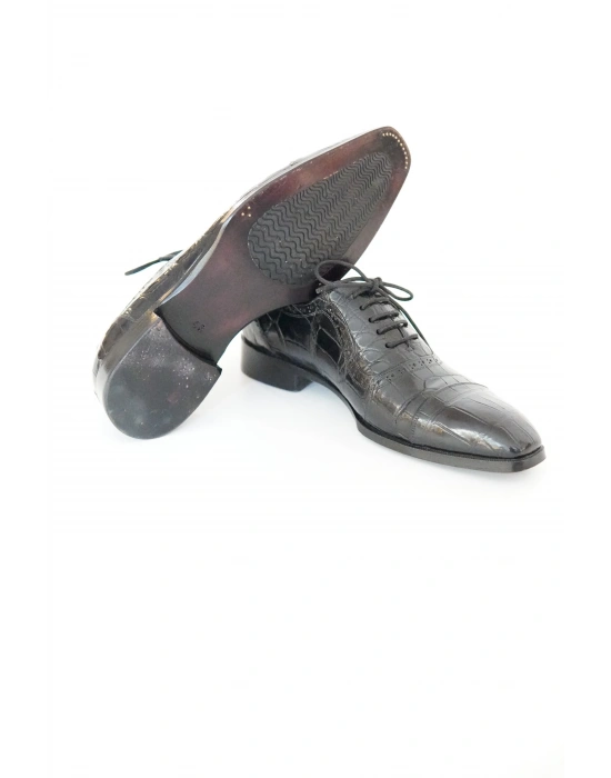 Hakiki Timsah Derisi Siyah El Yapımı Ayakkabı