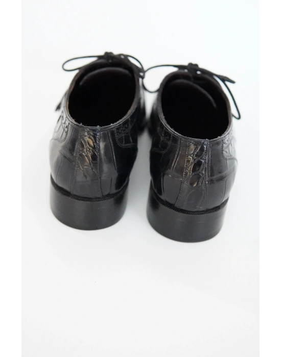 Hakiki Timsah Derisi Siyah El Yapımı Ayakkabı