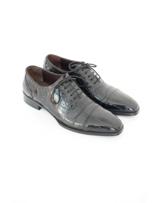 Hakiki Timsah Derisi Siyah El Yapımı Ayakkabı