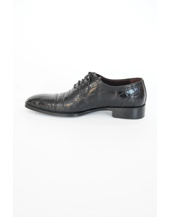 Hakiki Timsah Derisi Siyah El Yapımı Ayakkabı