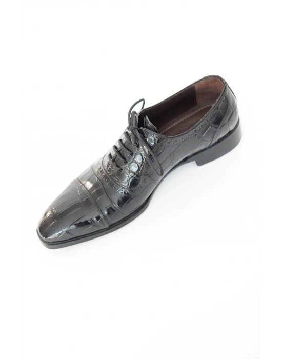 Hakiki Timsah Derisi Siyah El Yapımı Ayakkabı